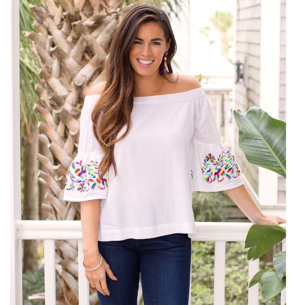 Off Shoulder embroidered Delfina Top